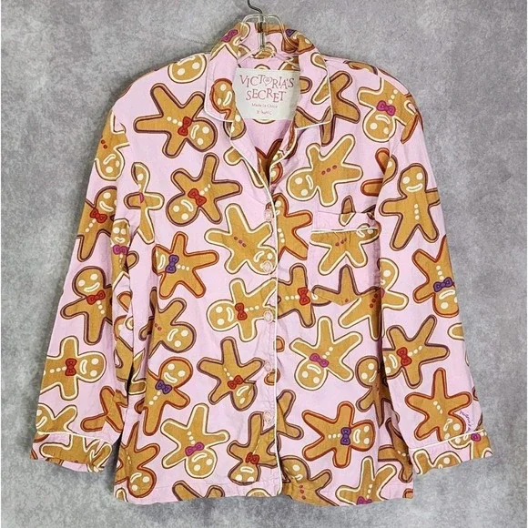 Vintage Victorias‎ Secret Gingerbread Man Pink Flannel PJPajamas Set X-Small